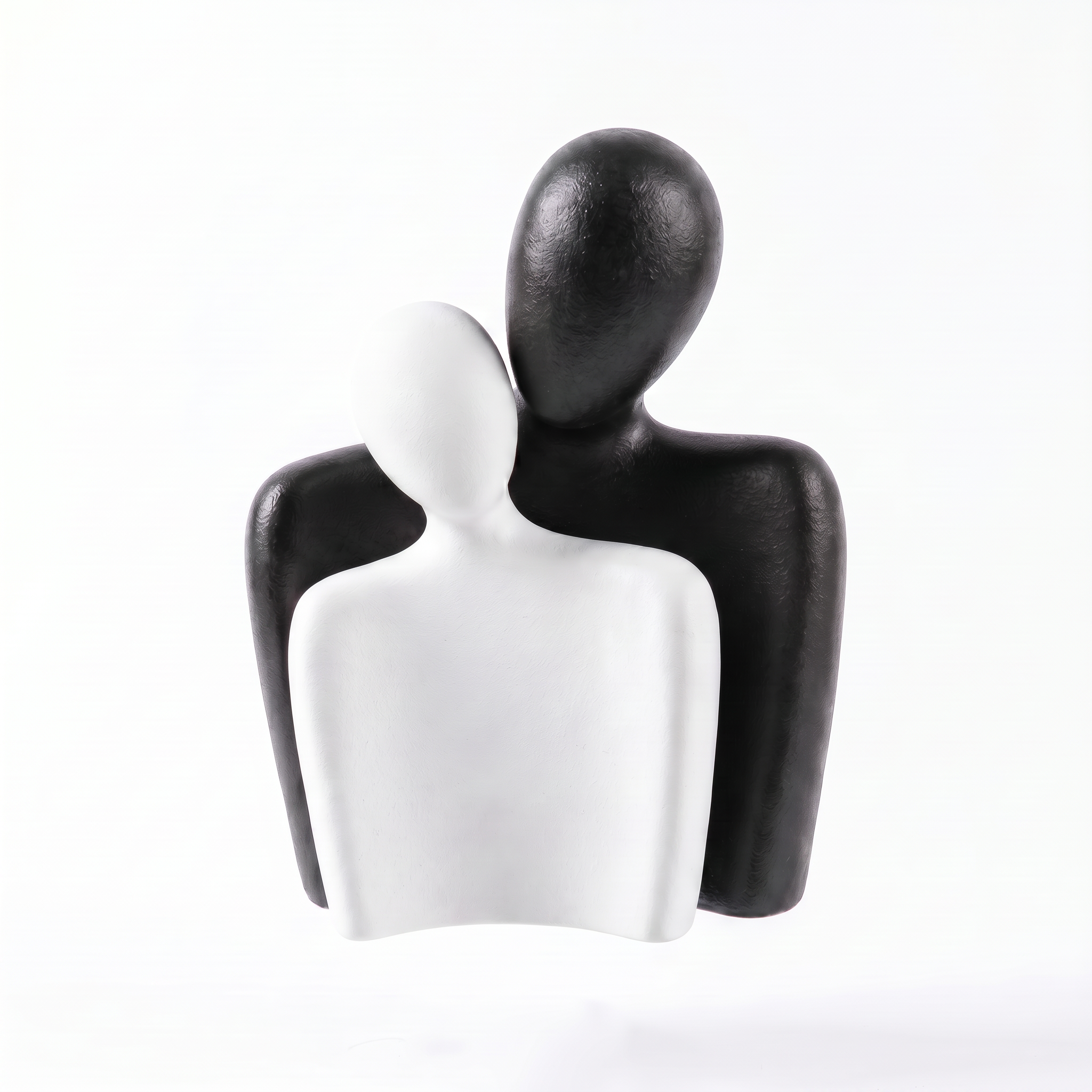 Embracing Couple Sculpture – Black & White Abstract Figurine
