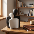 Embracing Couple Sculpture – Black & White Abstract Figurine