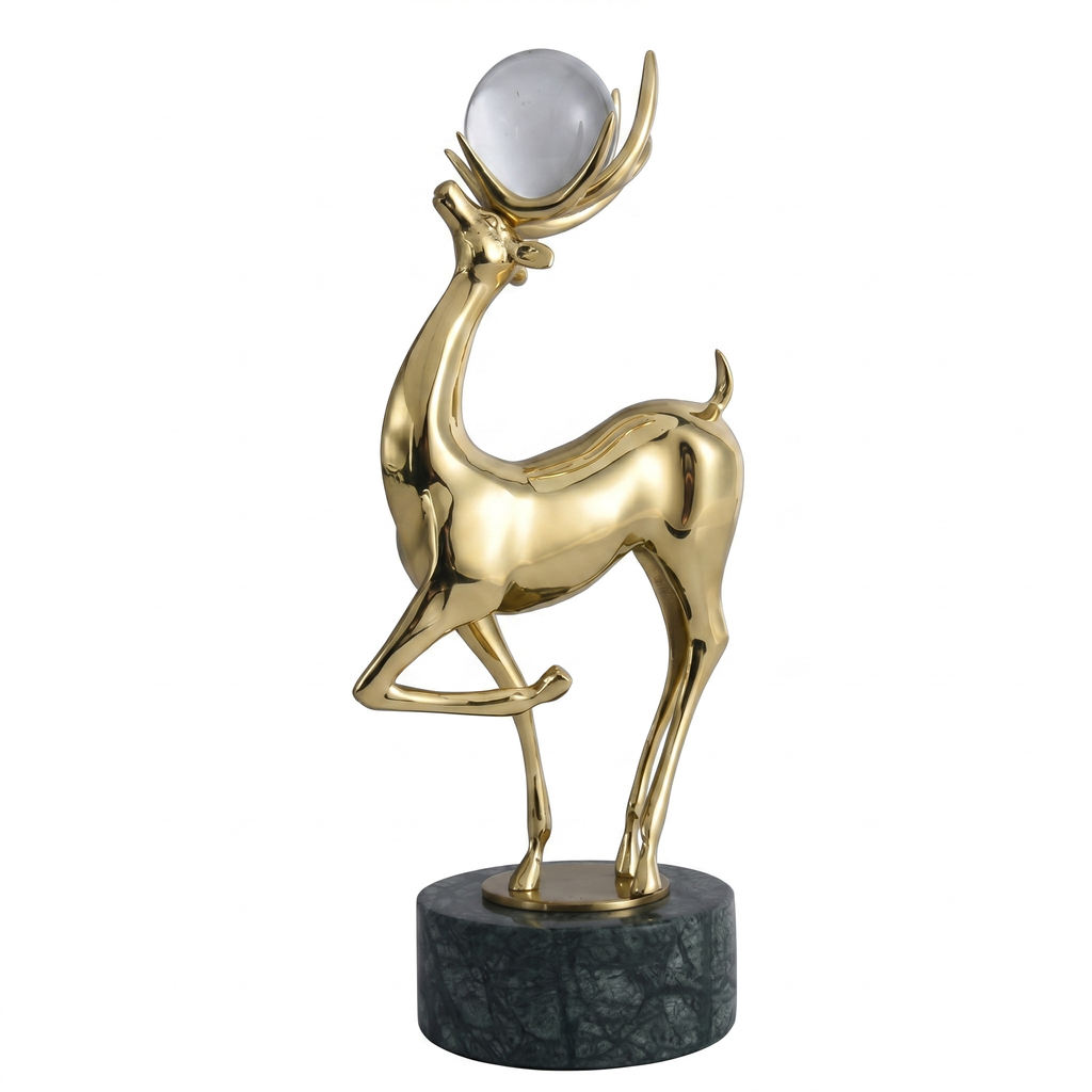 Gold Deer with Ball & Marble Look Base