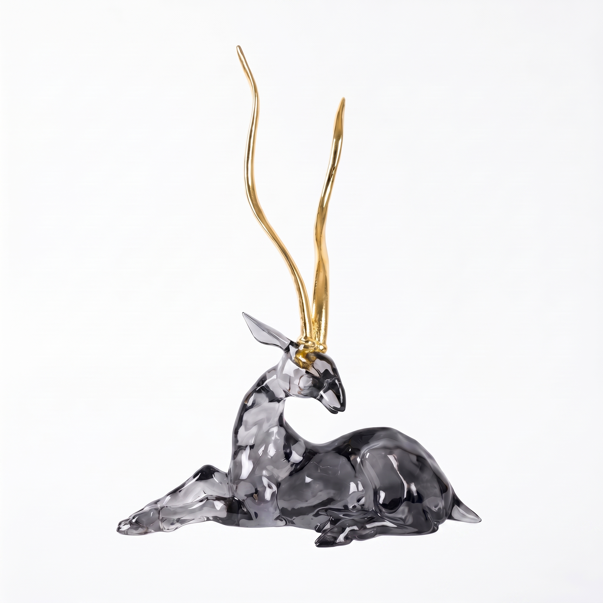 Black & Gold Sitting Gazelle Sculpture