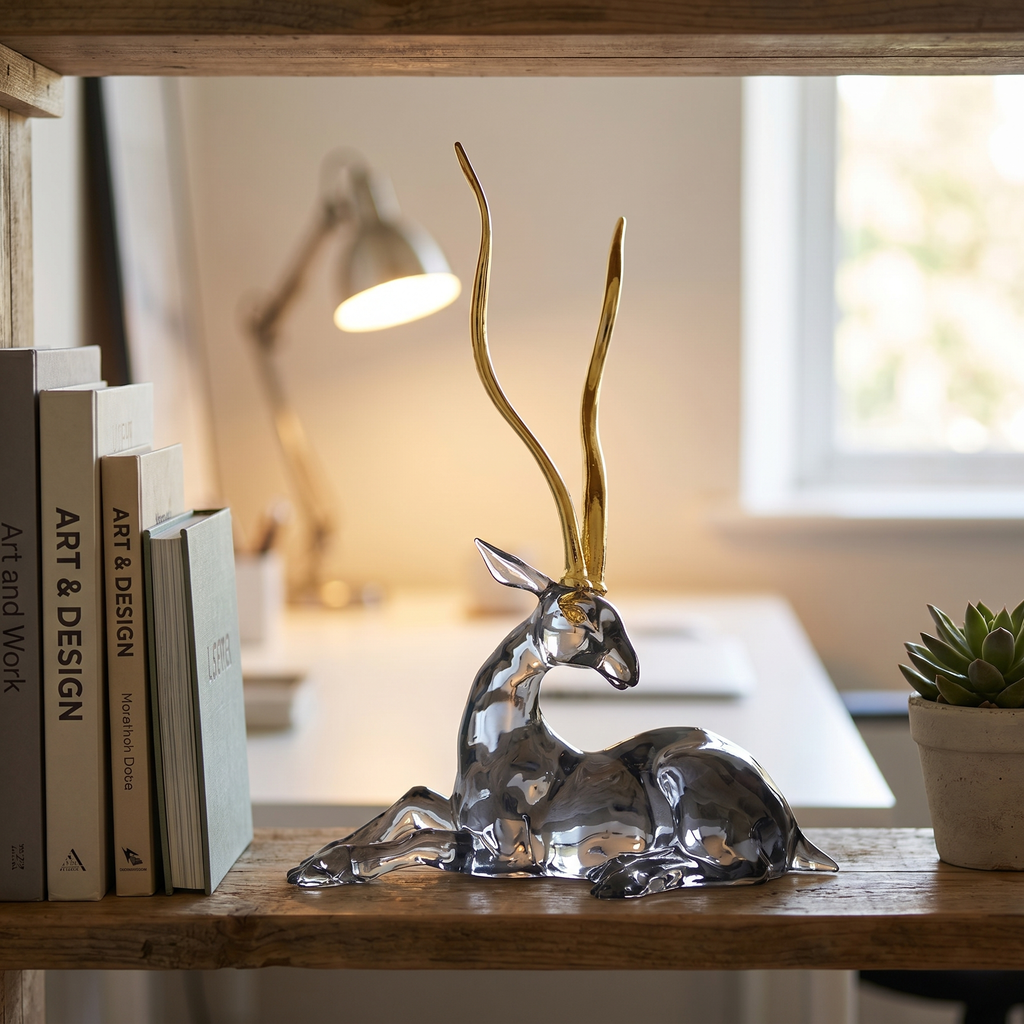 Black & Gold Sitting Gazelle Sculpture