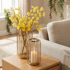 Gold Tone Wire Frame Glass Vase & Candle Holder Set (Set of 2)