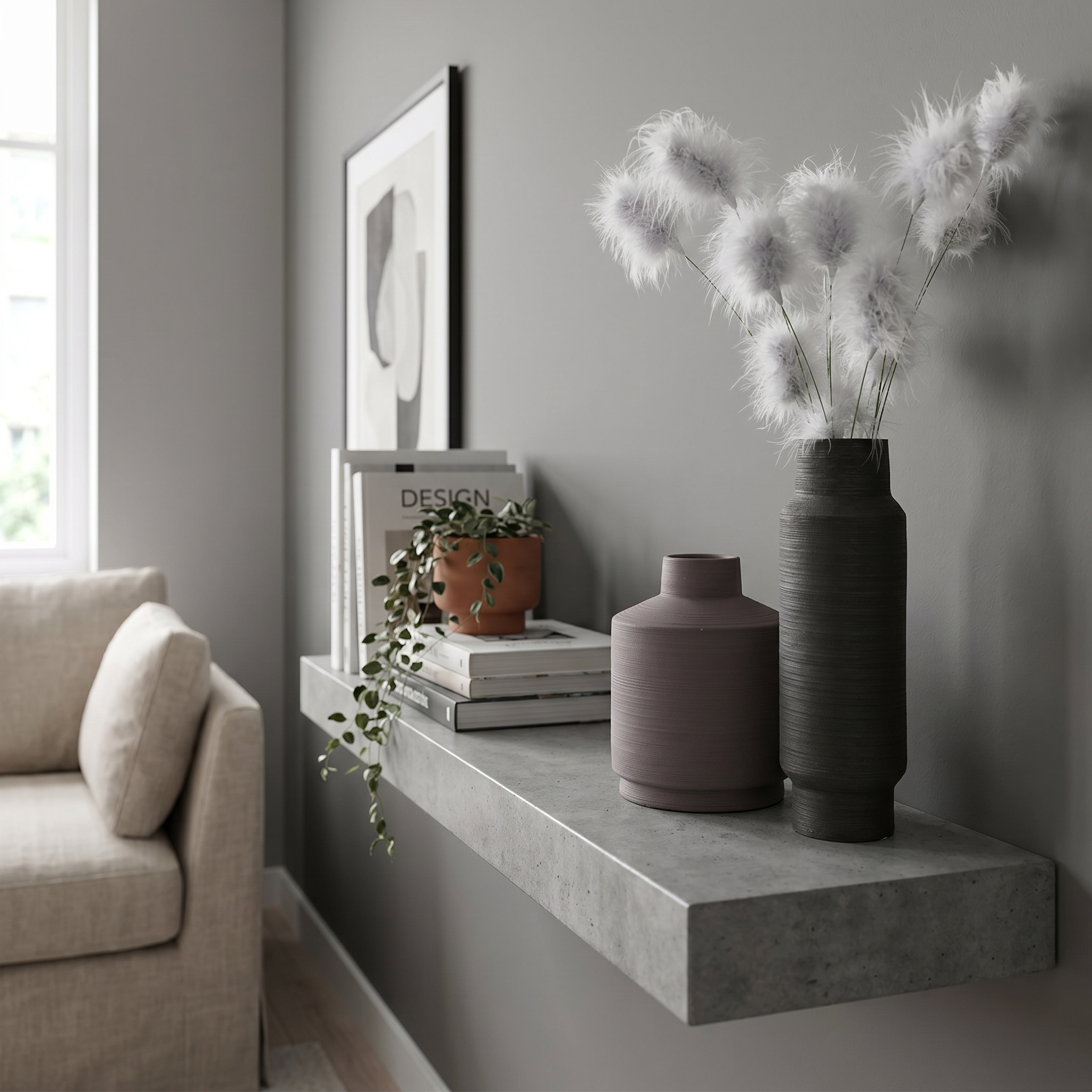 Matte Ceramic Vase Set in Charcoal & Mauve-Grey (Set of 2)