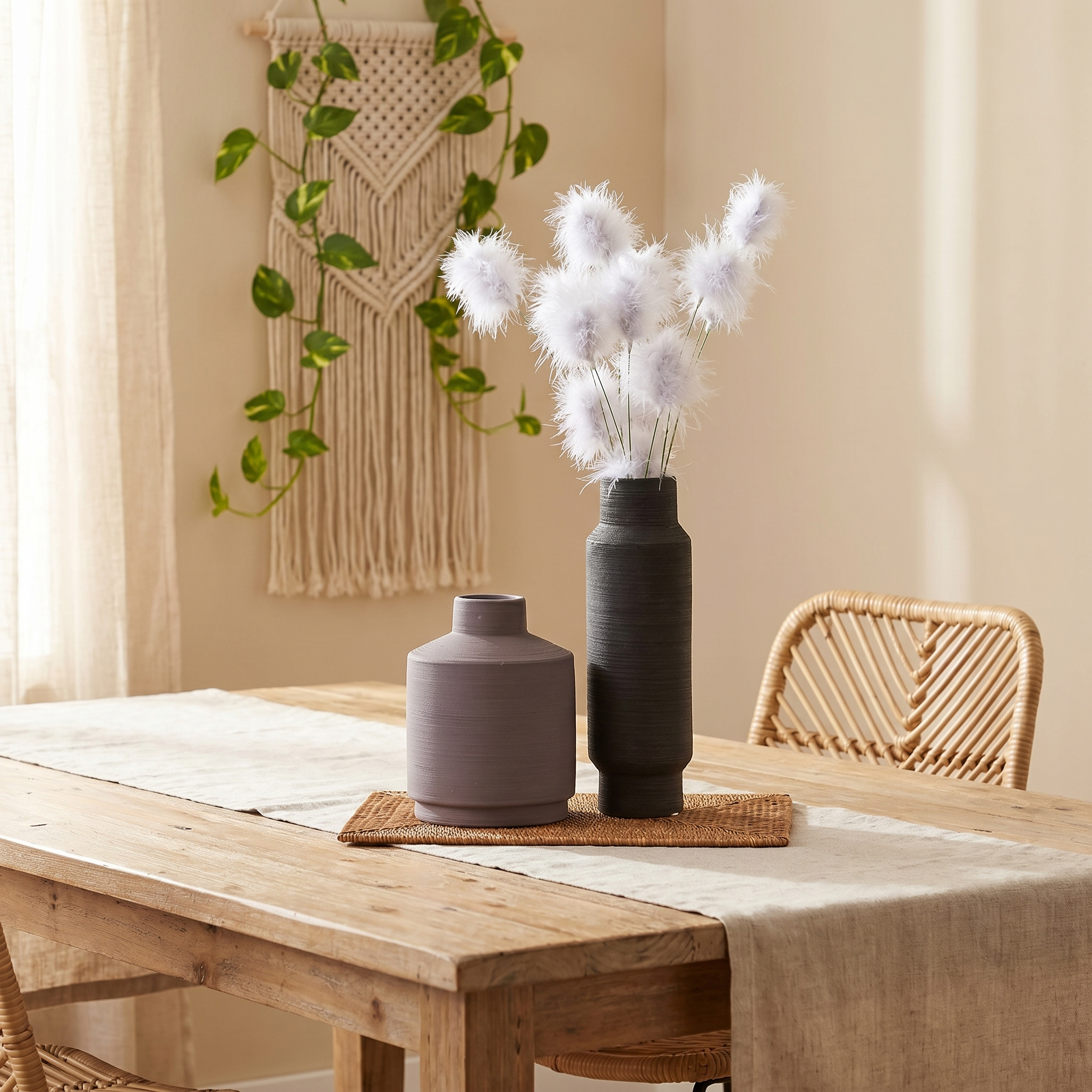 Matte Ceramic Vase Set in Charcoal & Mauve-Grey (Set of 2)
