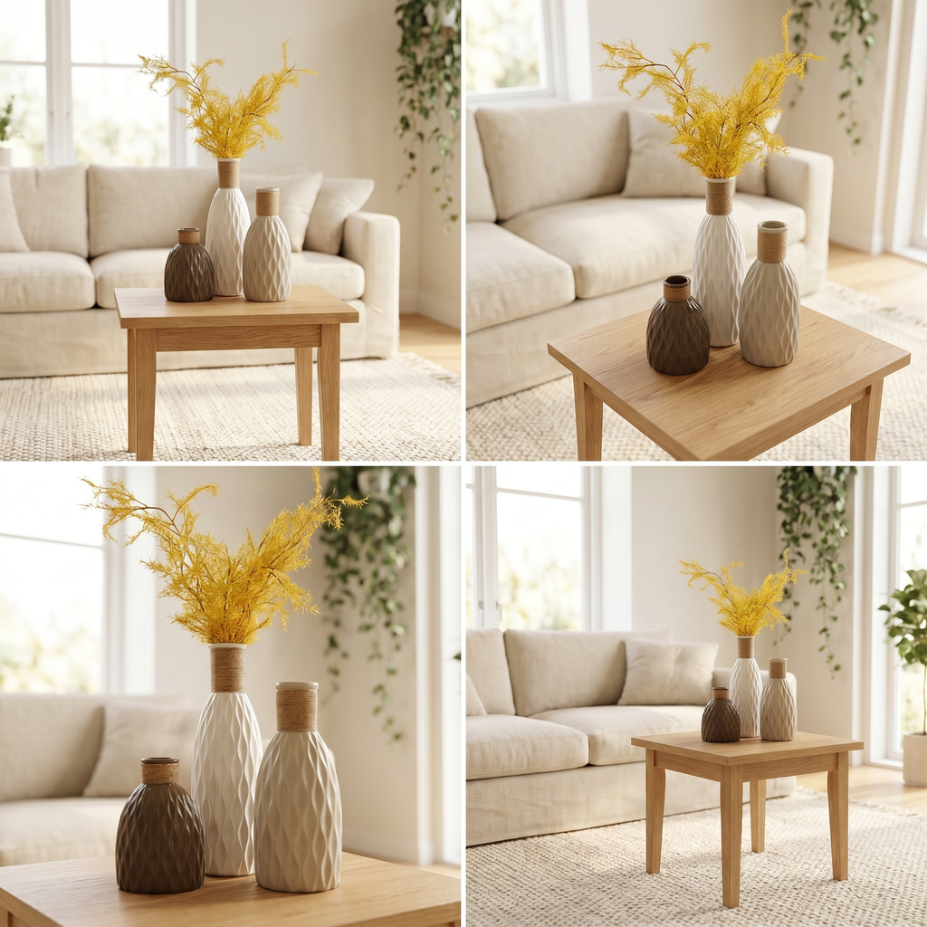 Textured Ceramic Vase Set with Jute Rope Necks (Set of 3)