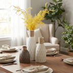 Textured Ceramic Vase Set with Jute Rope Necks (Set of 3)