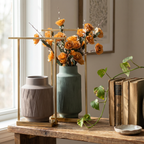 Grey & Green Ceramic Vase Set with Gold Metal Frame Stands (Set of 2)