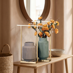 Grey & Green Ceramic Vase Set with Gold Metal Frame Stands (Set of 2)