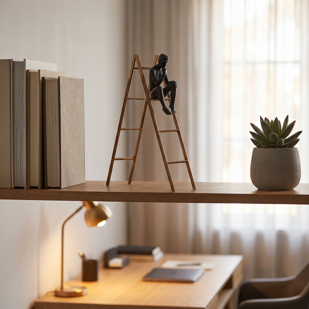 contemplative-man-ladder-figurine-gold-accent-decor