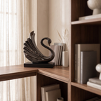 Bronze swan ornament in high-gloss black ceramic glaze – alternate view