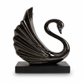 Glossy Bronze swan decorative piece with ribbed fanned wing and curved neck