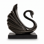 Glossy Bronze swan decorative piece with ribbed fanned wing and curved neck