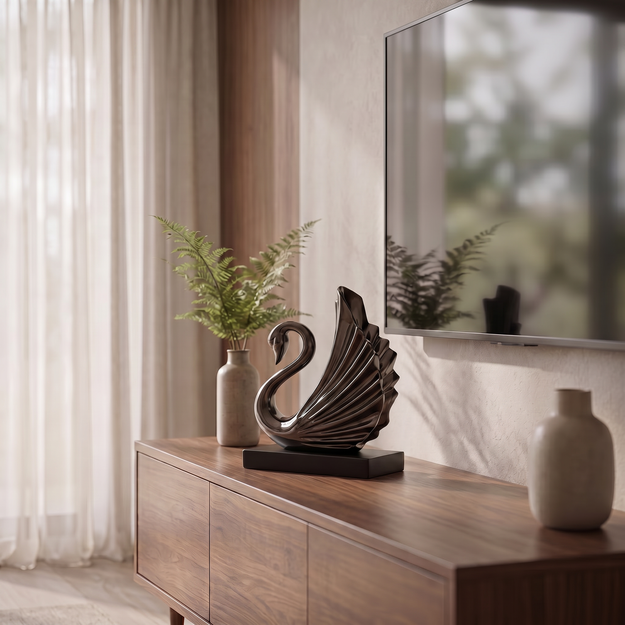 Modern glossy bronze swan home decor piece – Adorn Designs