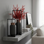 Grey ceramic vase with black metal frame stand – view 2