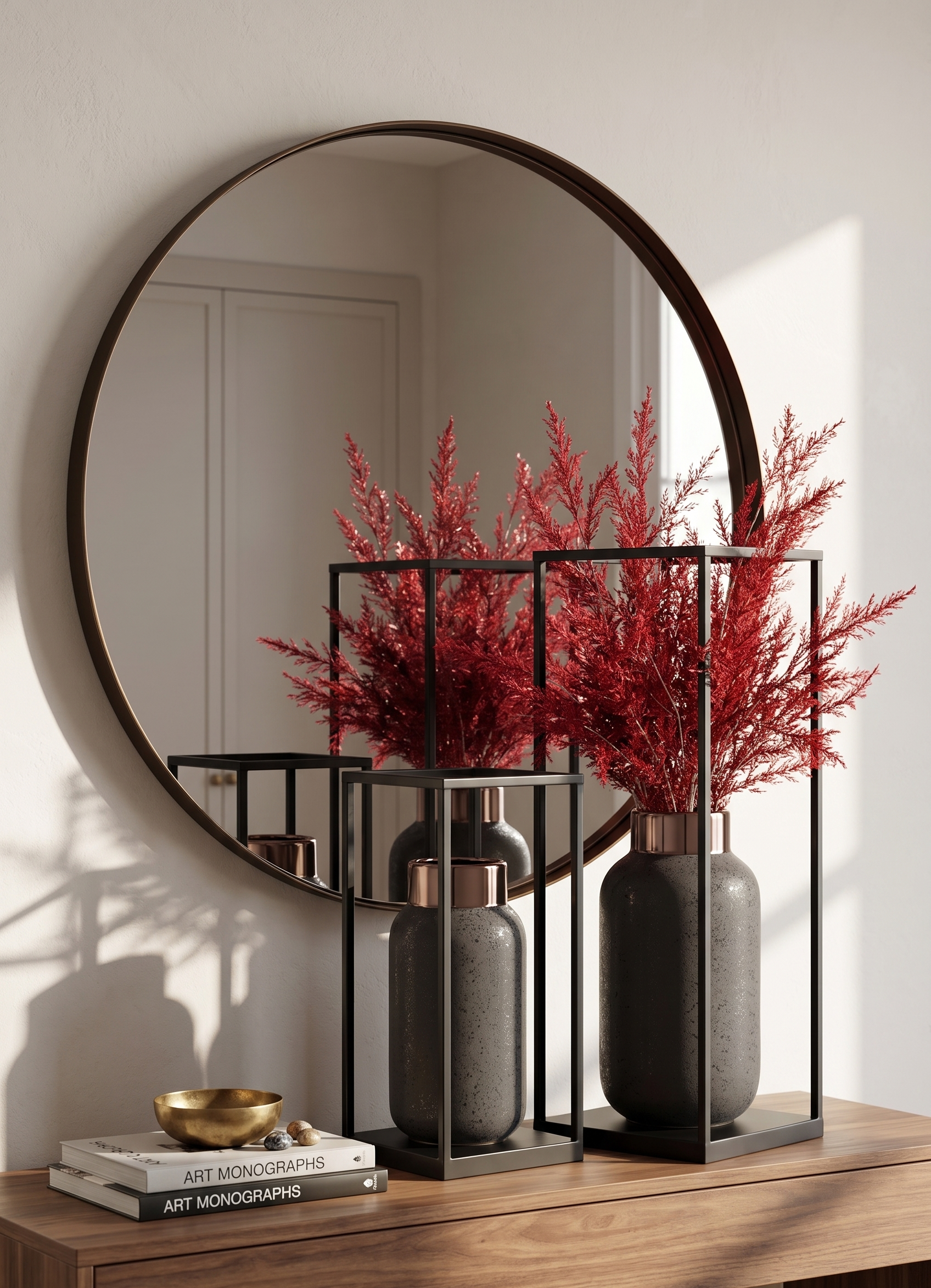 Grey ceramic vase with black metal frame stand – view 3