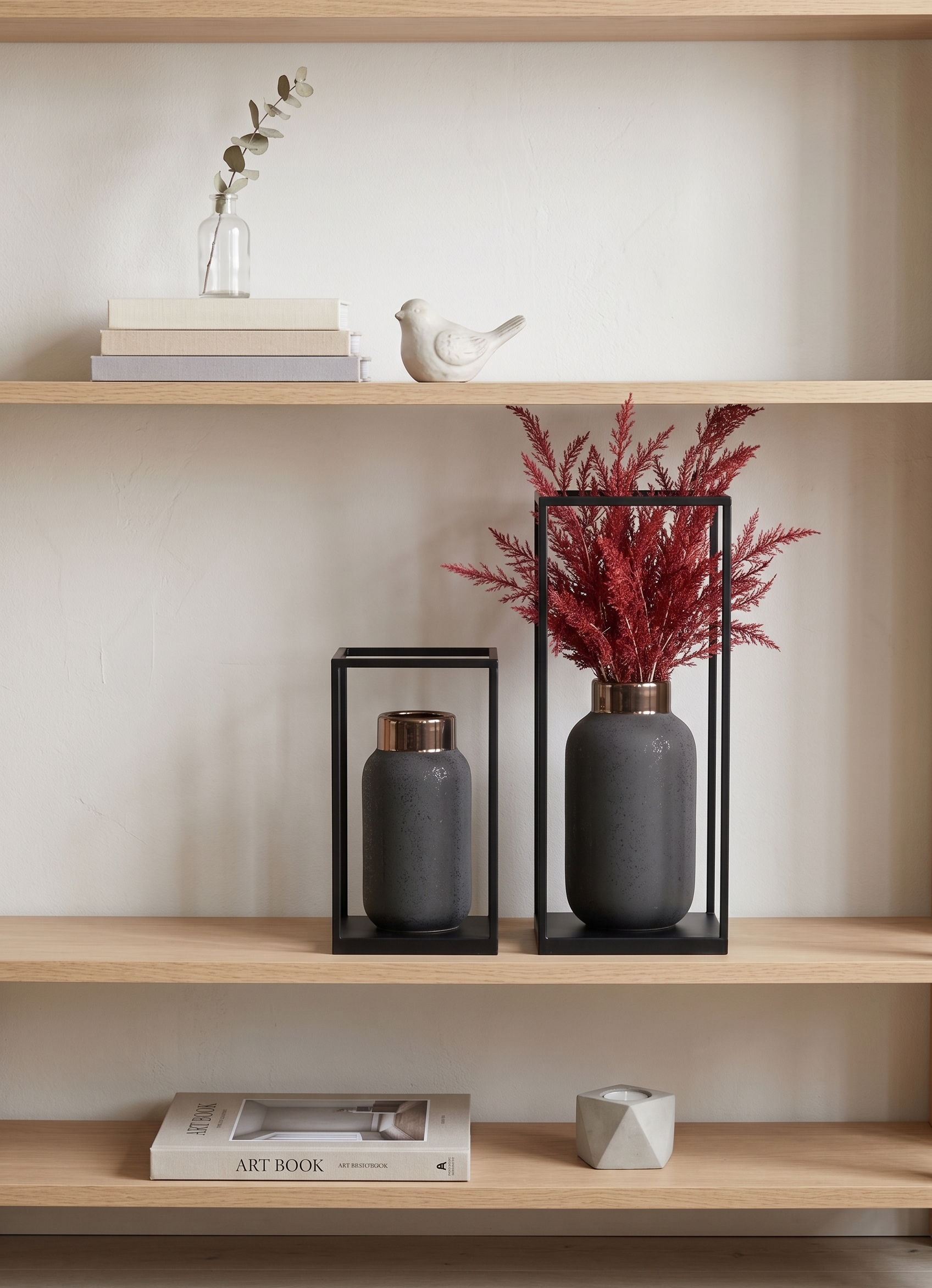 Grey ceramic vase with black metal frame stand – view 4