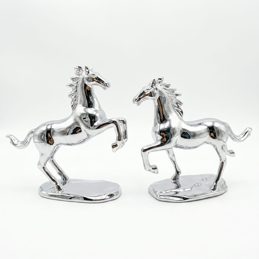 Elegant Silver Chrome Horses Decorative Pieces