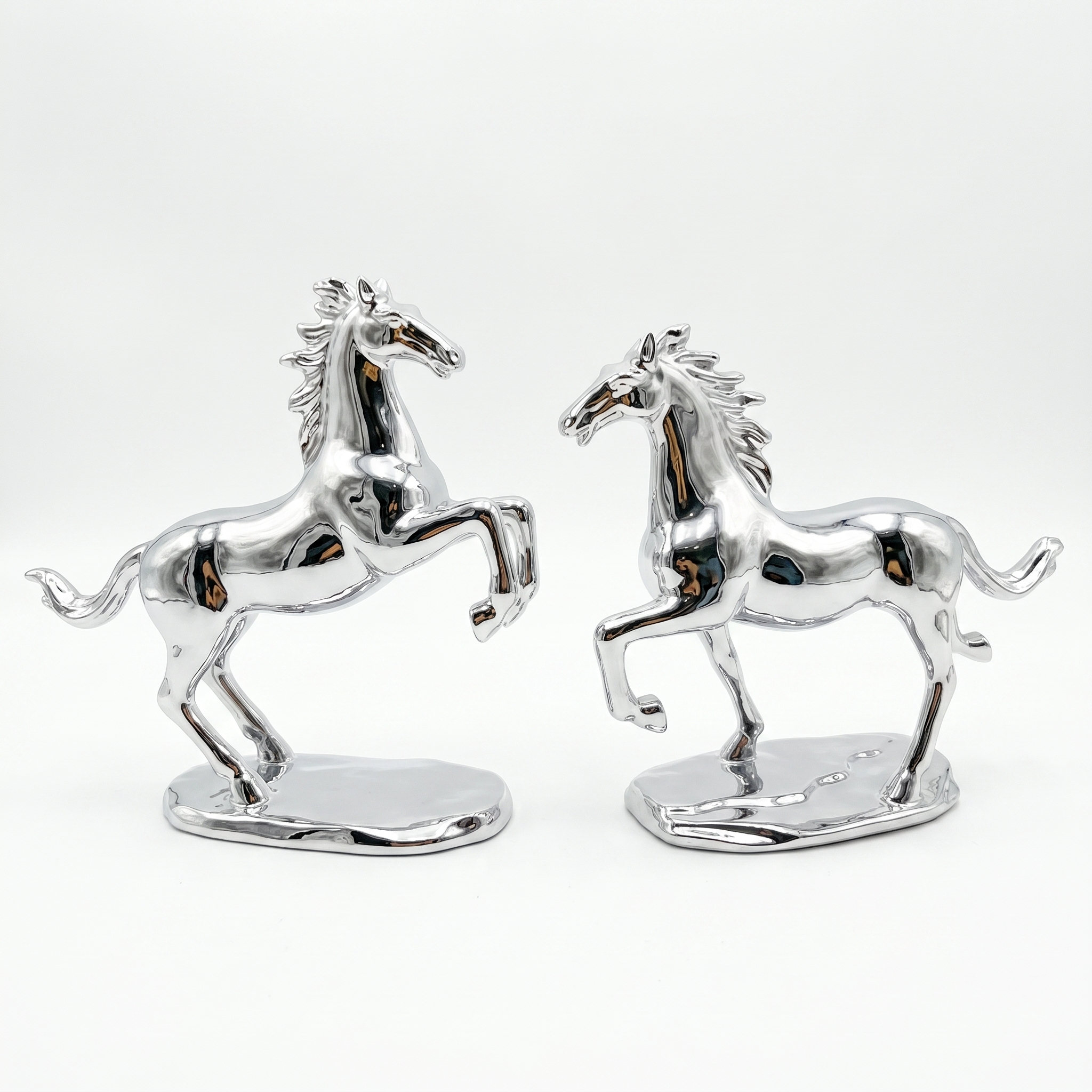 Elegant Silver Chrome Horses Decorative Pieces