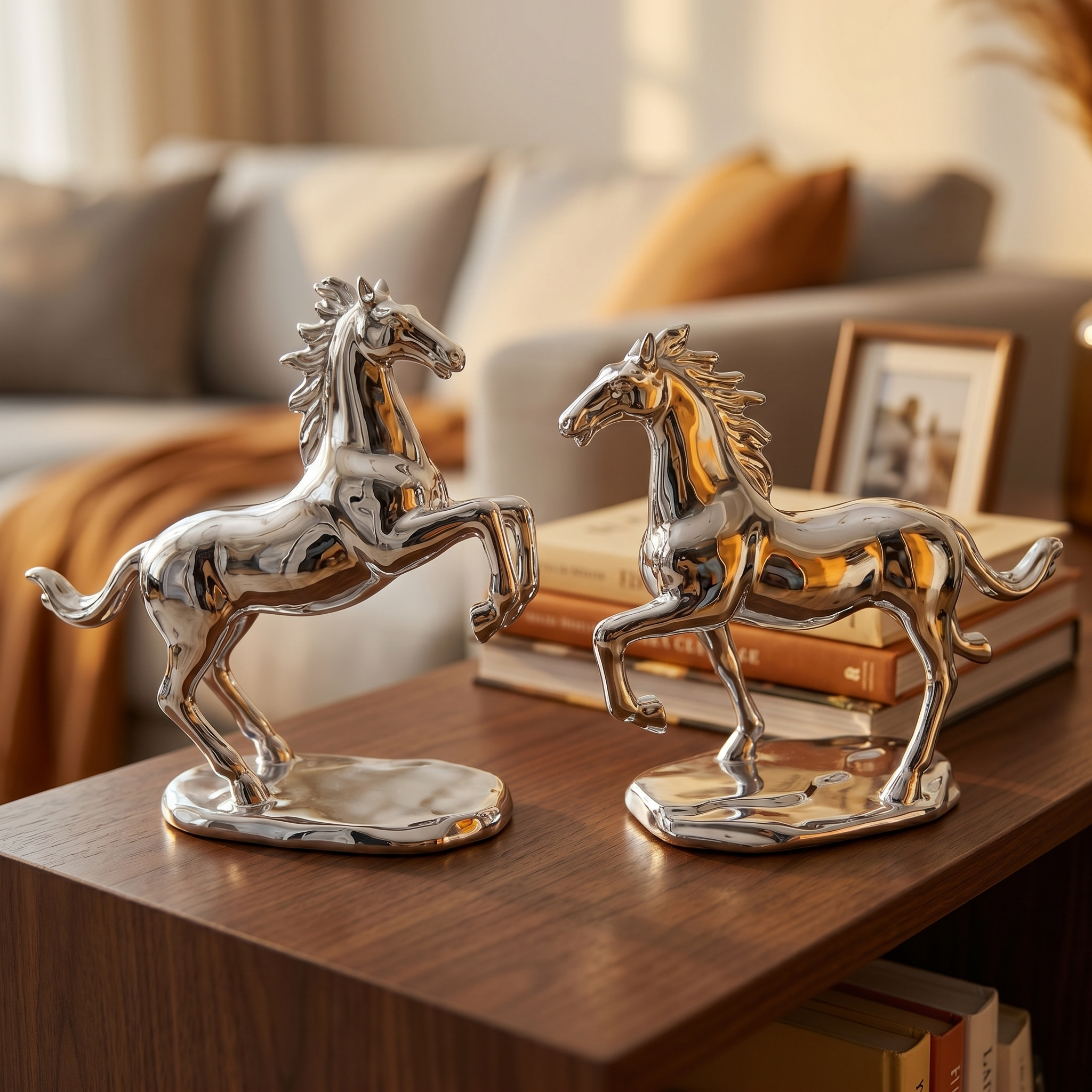 Elegant Silver Chrome Horses Decorative Pieces