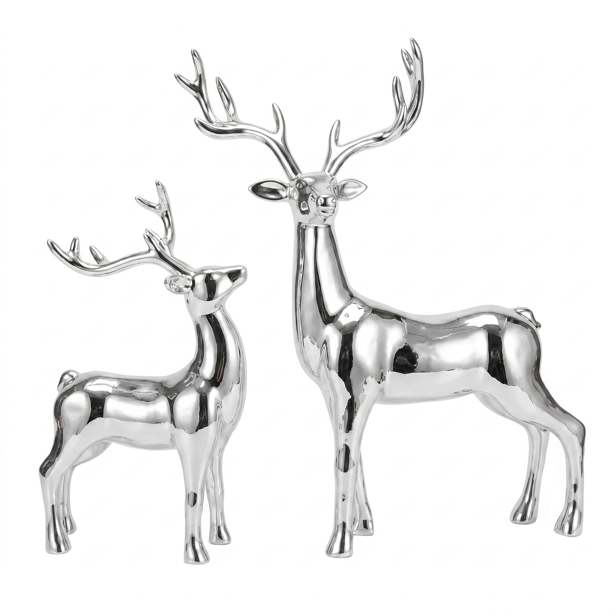 Standing Silver Deer Statues Decorative Pieces