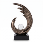Bronze Wave Sculpture With Central Glass Orb Decorative Piece