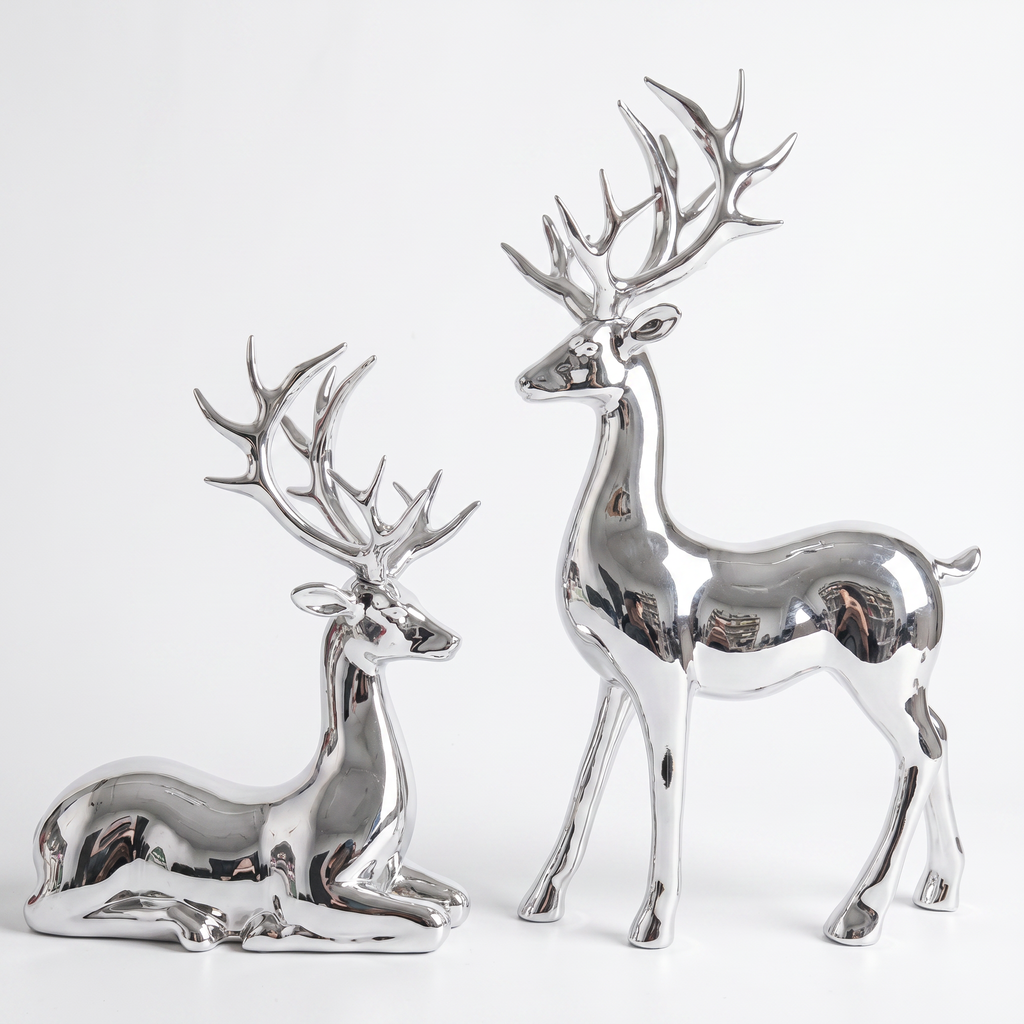 Silver Deer Statues Decorative Pieces
