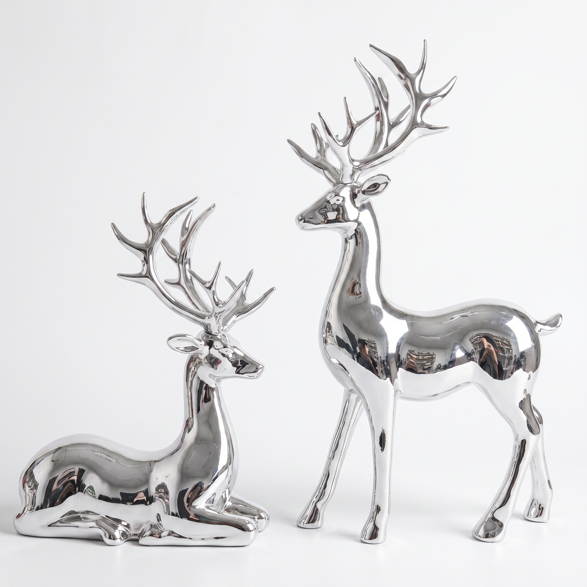 Silver Deer Statues Decorative Pieces