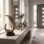 Bronze Wave Sculpture With Central Glass Orb Decorative Piece