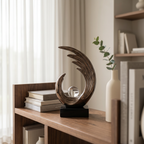 Bronze Wave Sculpture With Central Glass Orb Decorative Piece