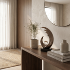 Bronze Wave Sculpture With Central Glass Orb Decorative Piece
