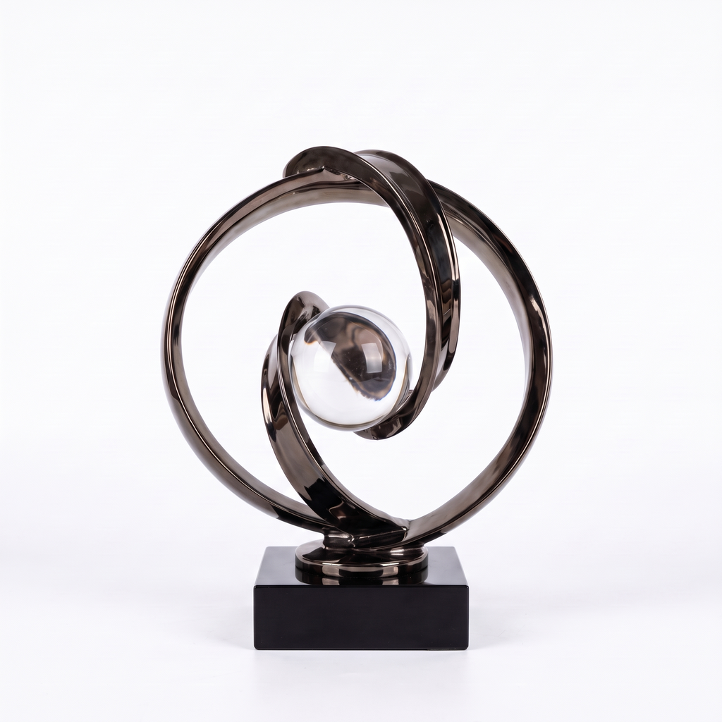 Interwoven Swirl With Central Glass Orb Decorative Piece