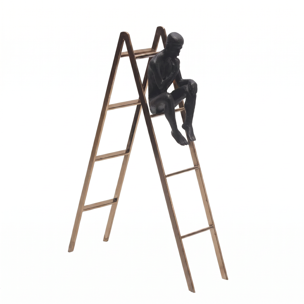 thinking-man-ladder-sculpture-black-gold-figurine