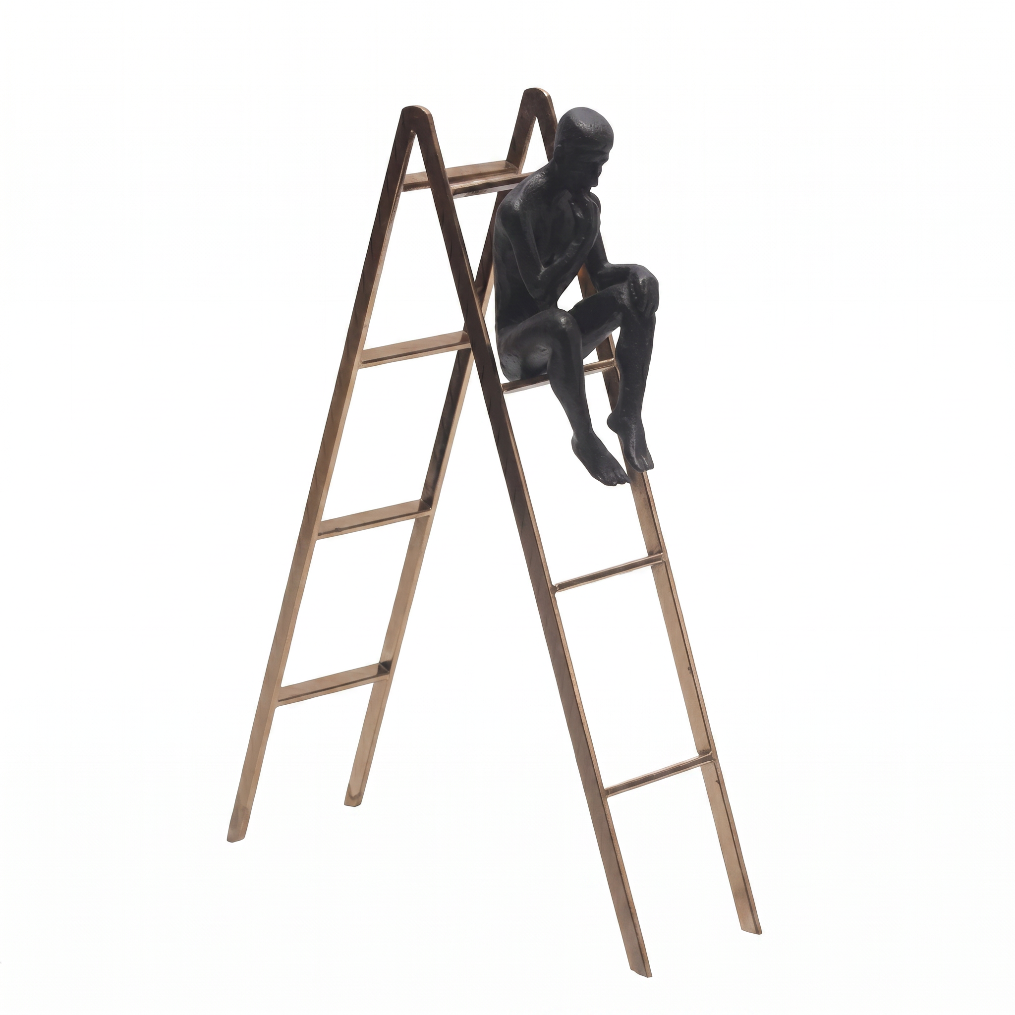 thinking-man-ladder-sculpture-black-gold-figurine