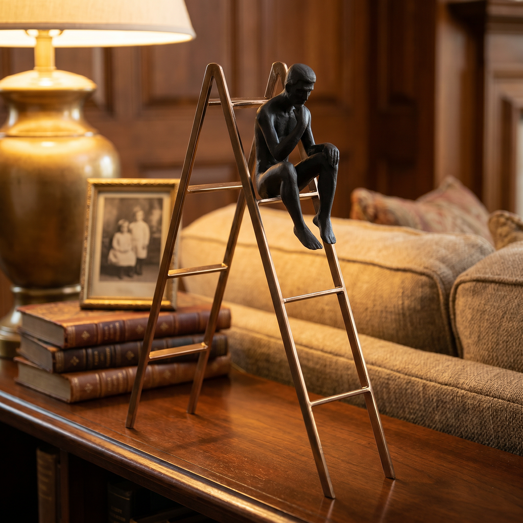 thinking-man-statue-ladder-home-office-desk-accent