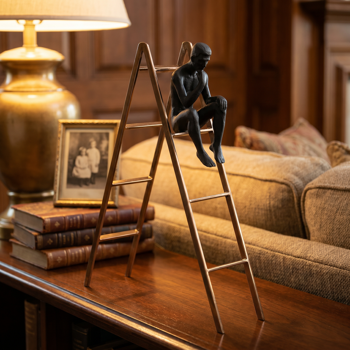 thinking-man-statue-ladder-home-office-desk-accent